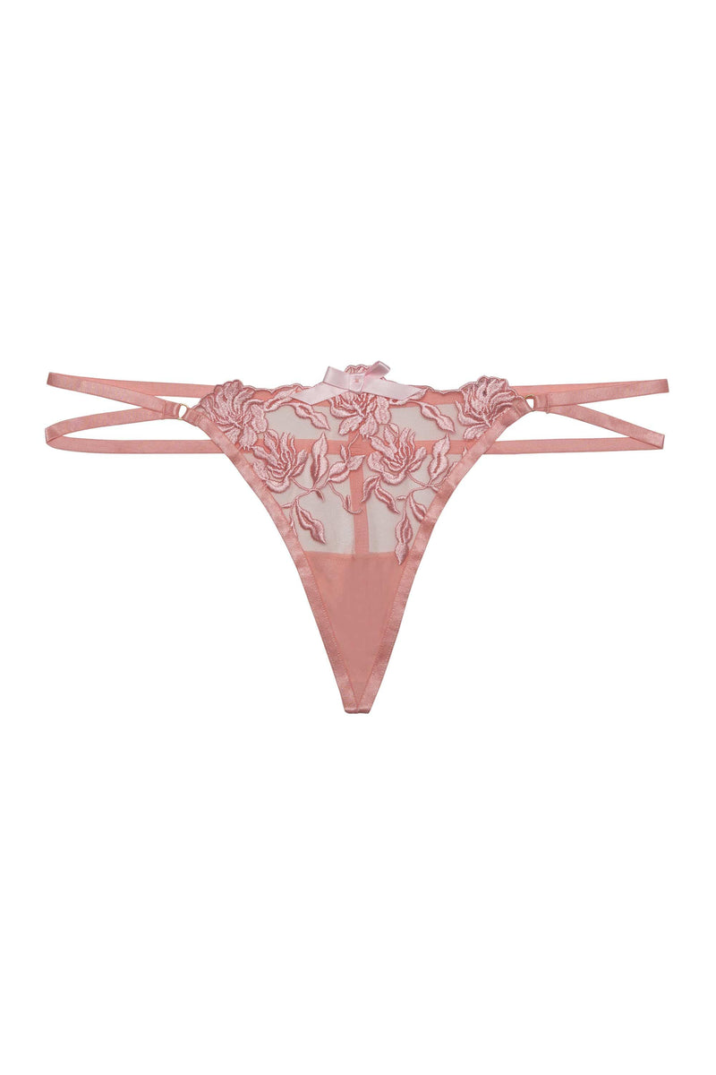 Hustler Mia Peach Embroidered Strappy Thong