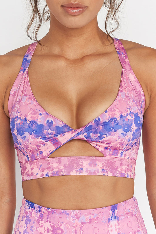 Wolf & Whistle Pink Marble Twist Front Sports Bra