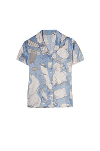 Logan Spector Recycled Blue Statue Satin Shirt