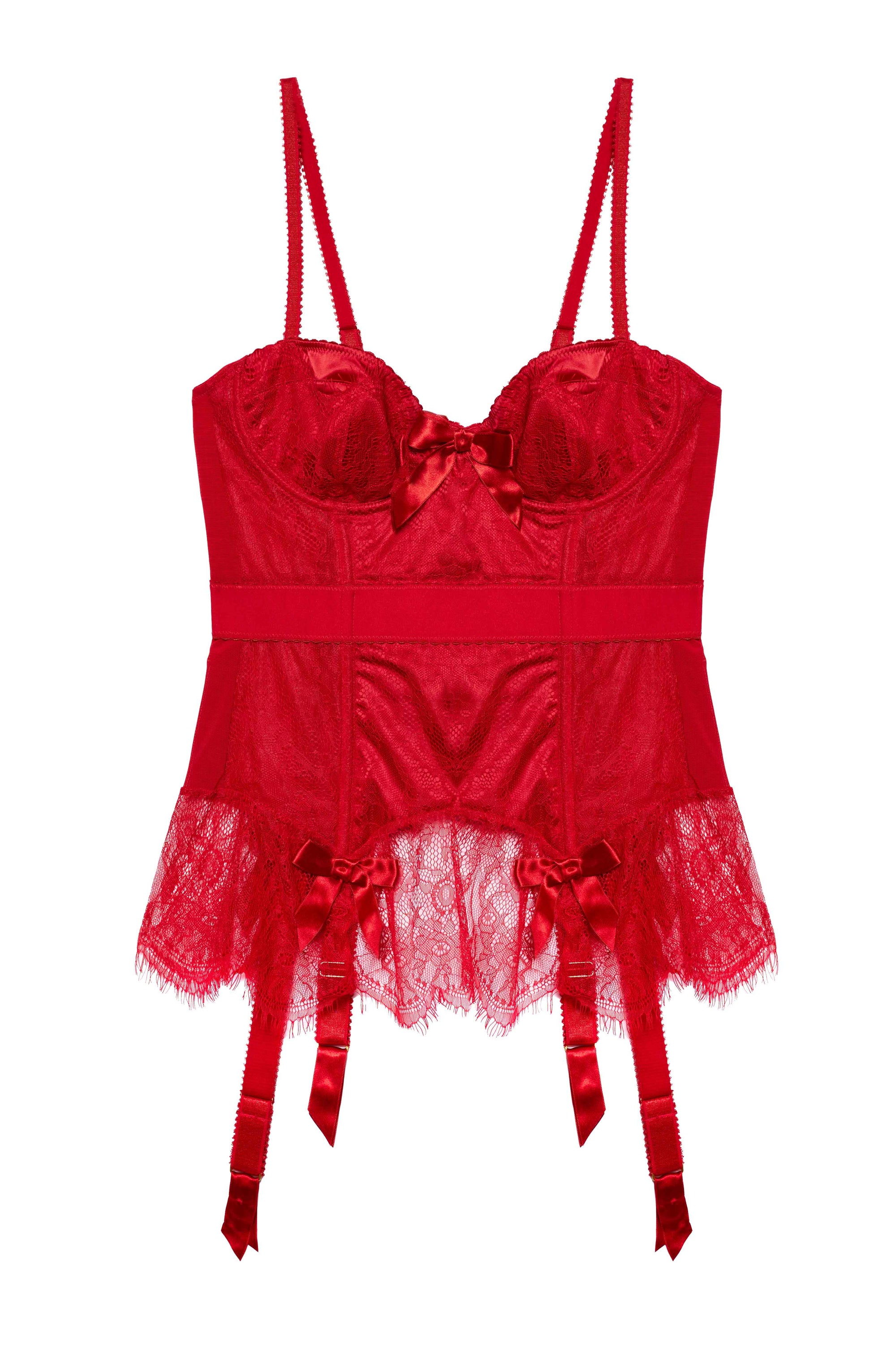 Tempest Lace Basque With Bows Red