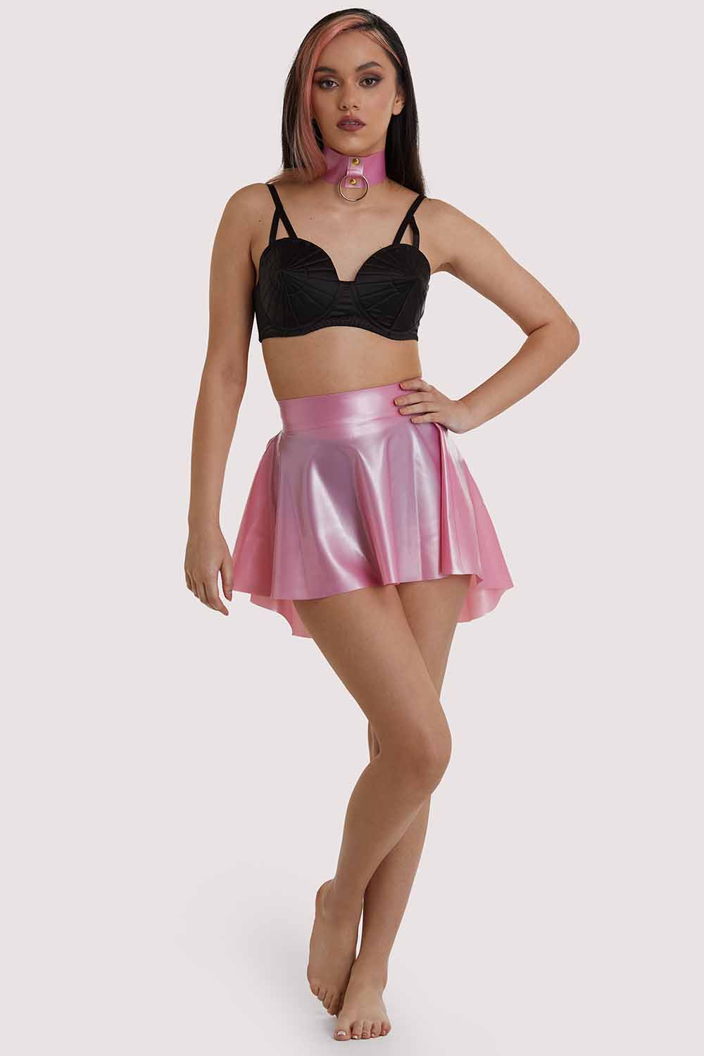 Bettie Page Pink Latex Flippy Skirt