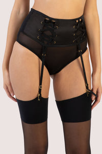 Seraphina Black Strappy Pentagram Suspender Belt