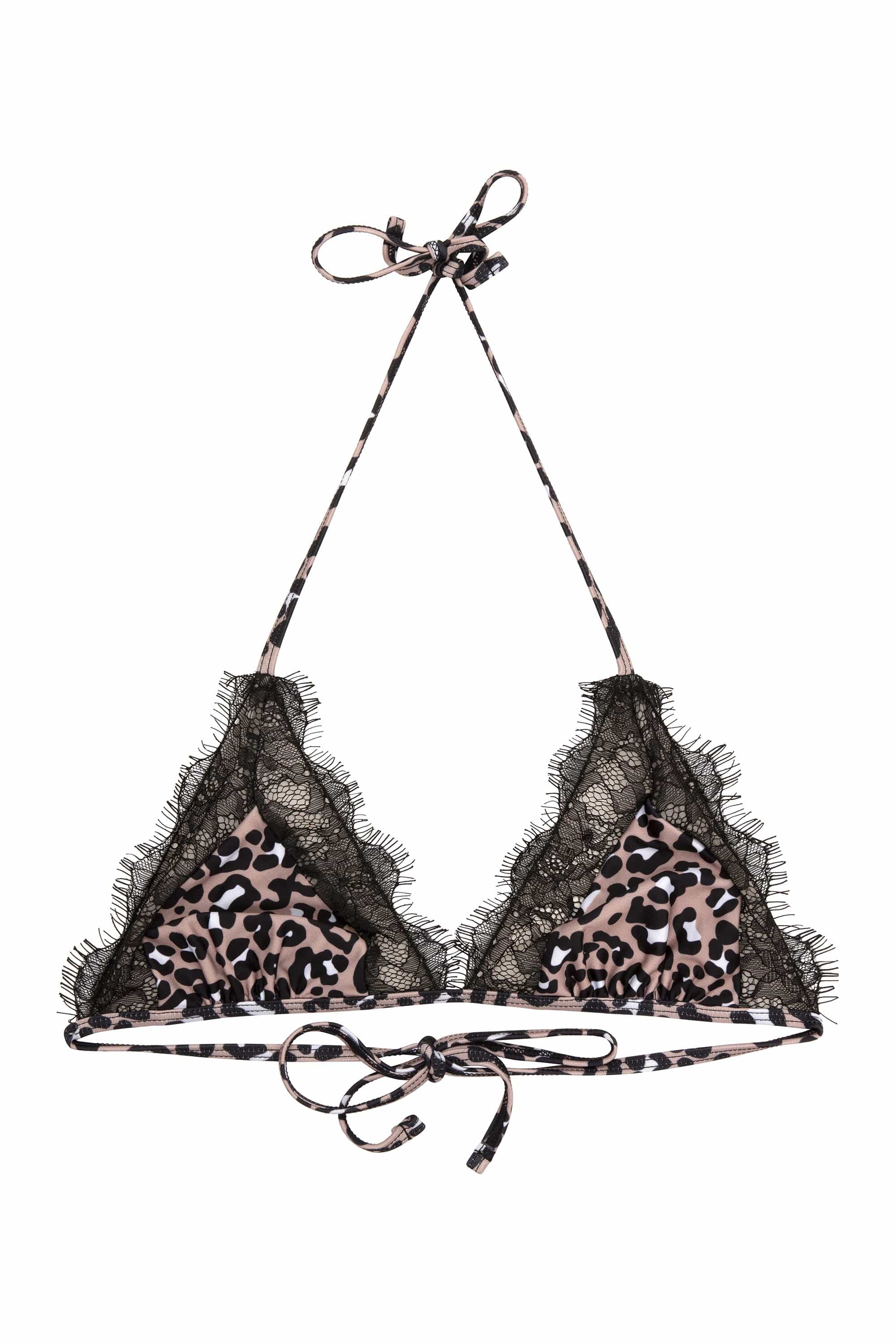 Eco Leopard Lace Trim Triangle Bikini Top