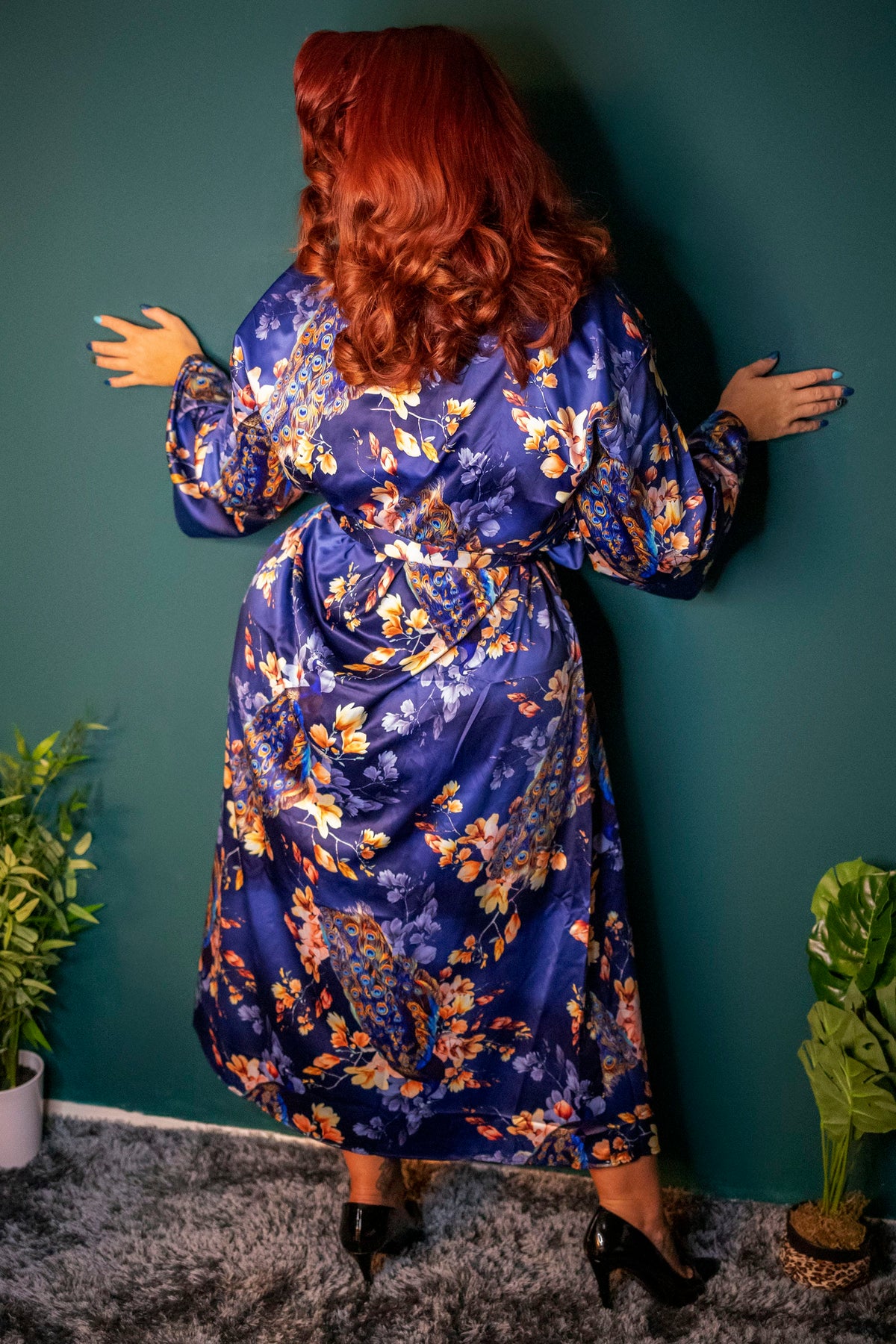 FFFB Peacock Print Satin Robe Curve – Playful Promises Australia