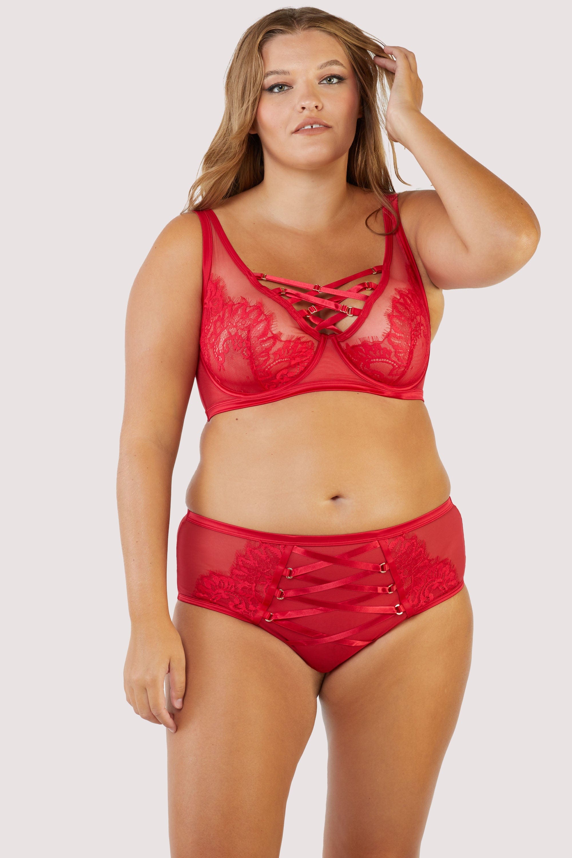 Kylie Red Lace Up High Apex Bra – Playful Promises Australia