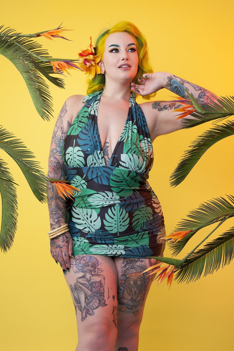 Collectif Green Palm Skirted swimsuit