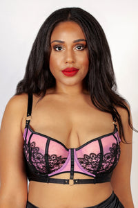 Emelda Lilac Ring detail Curve satin and lace bra