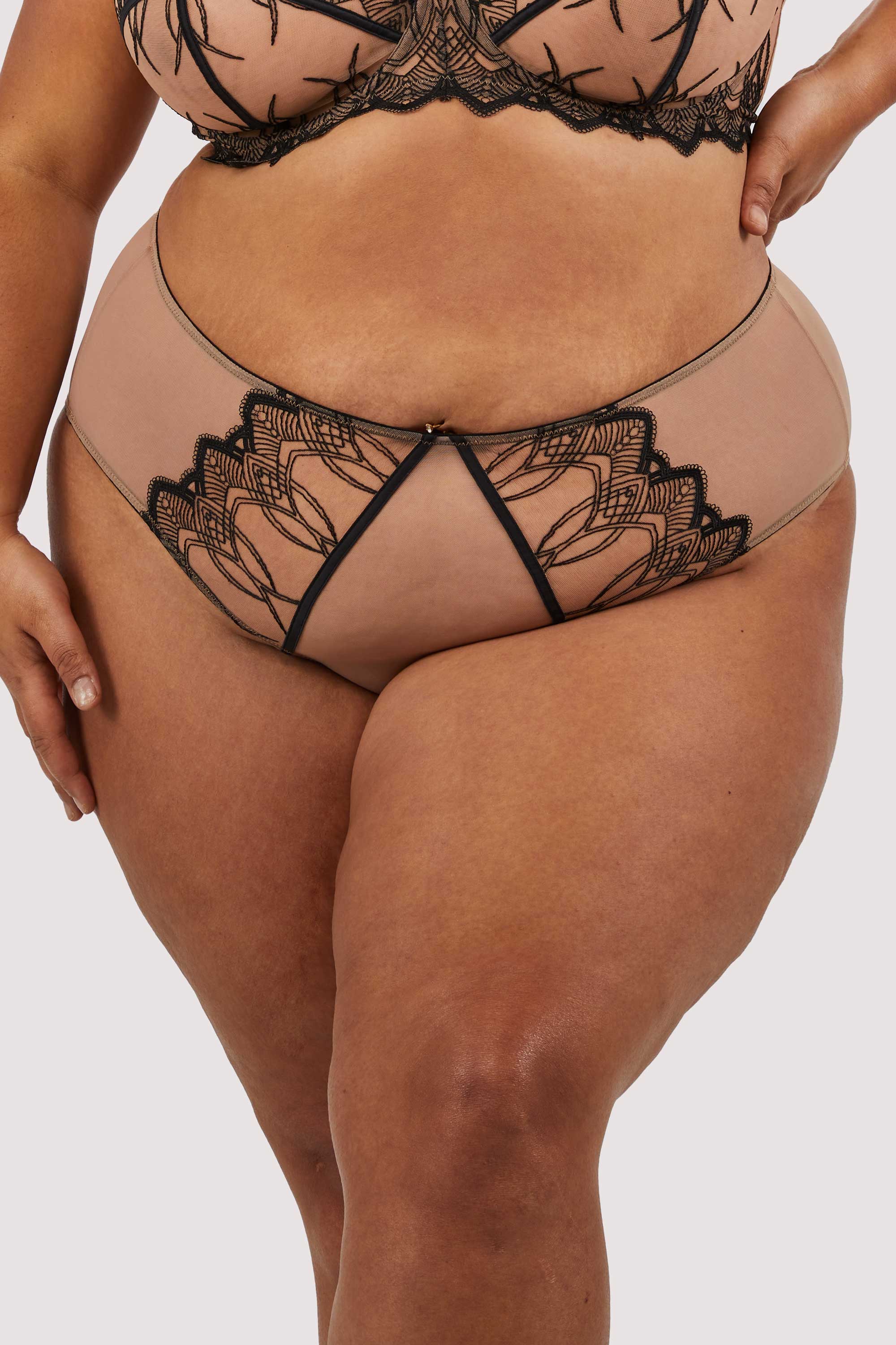 Clara Latte And Black Lace High Waisted Brief