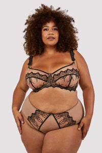Clara Latte And Black Lace Harness and Bra