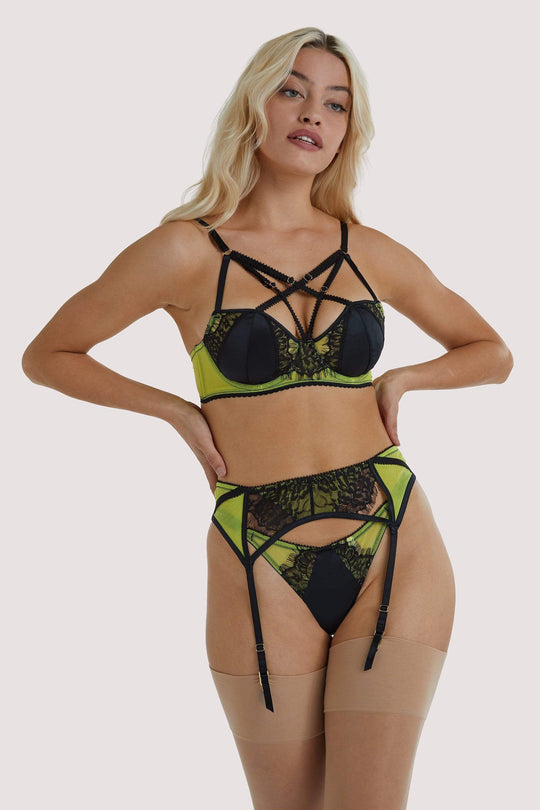 Indigo Lime Satin and Lace Picot Suspender