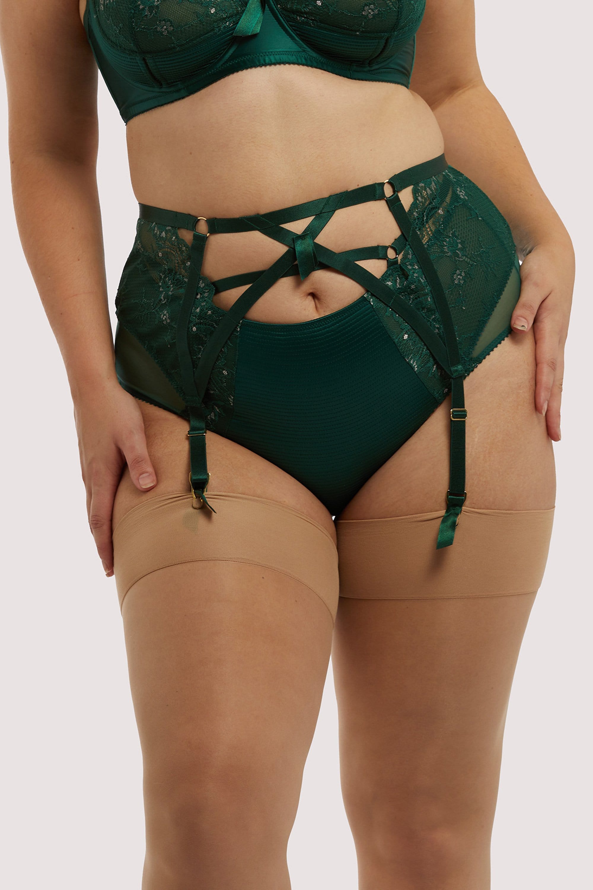 Madame X Plunge Bottle Green Curve Suspender belt