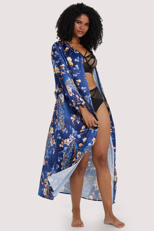 Peacock Print Satin Robe