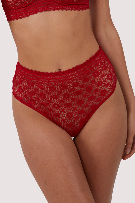 Maia Red High Waisted Lace Thong