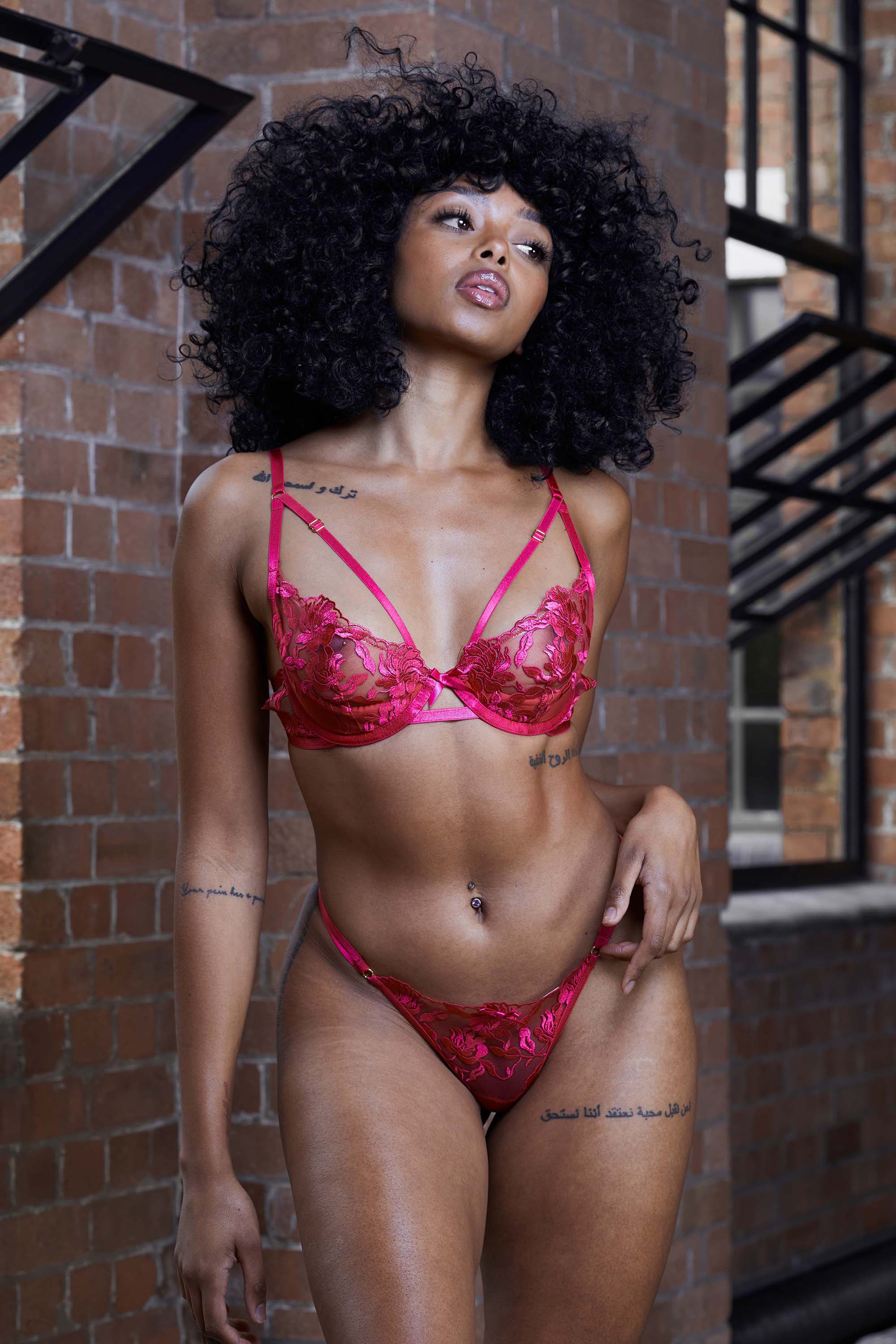 Mia Hot Pink Embroidered Strappy Thong