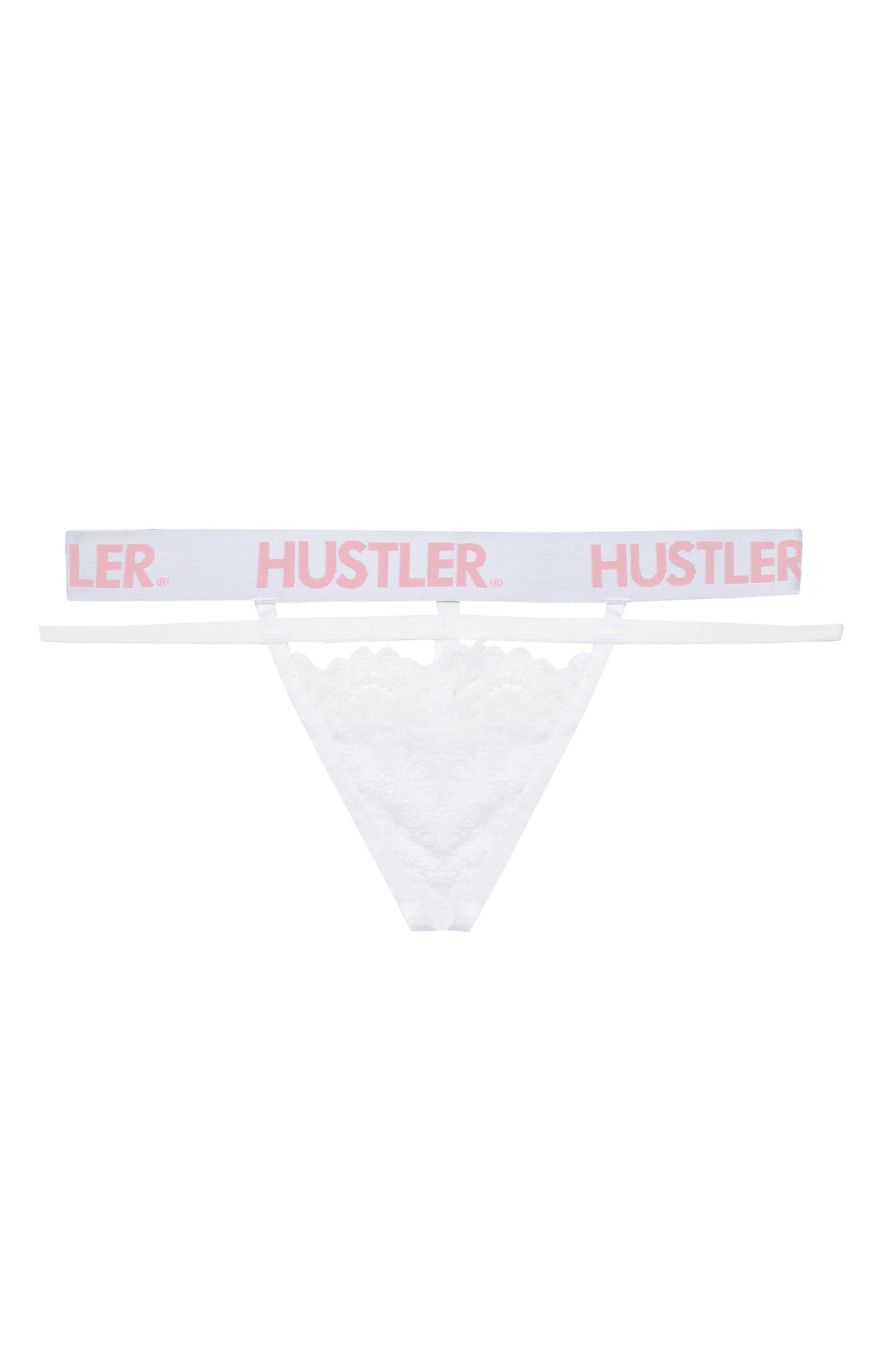 Branded Lace White Thong