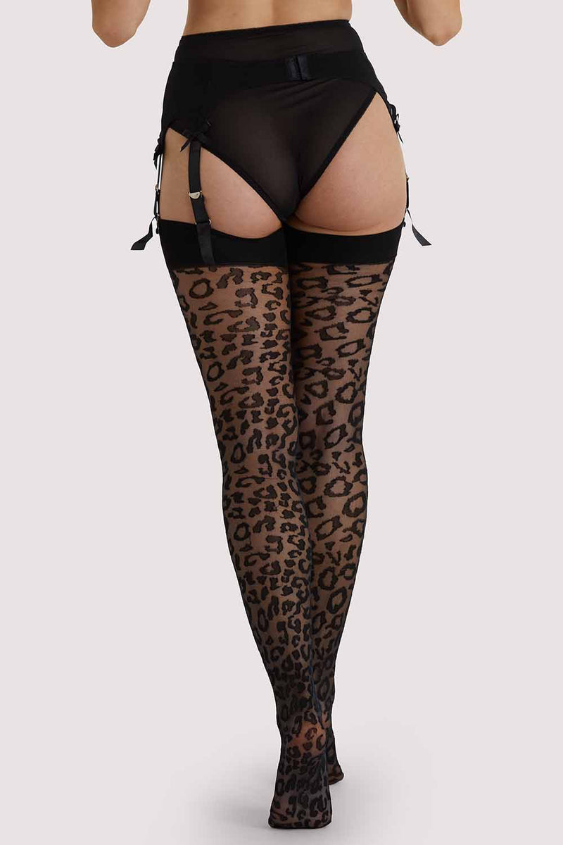 Bettie Page Leopard Knit Stockings - Black/Black AUS 8 - 22