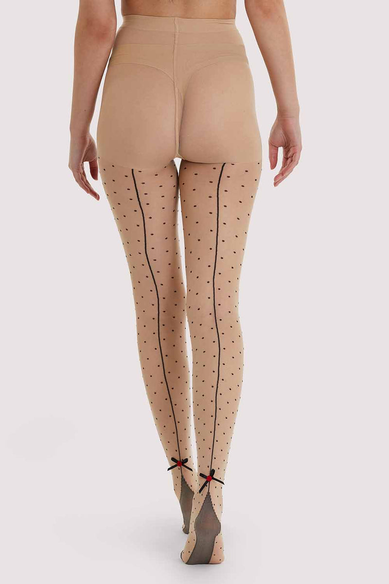 Dotty Seamed Tights With Bow Light Nude/Black AUS 8 - 22