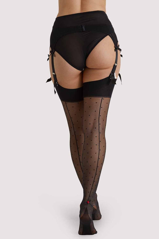 Dotty Seamed Stockings With Bow Black AUS 8 - 22
