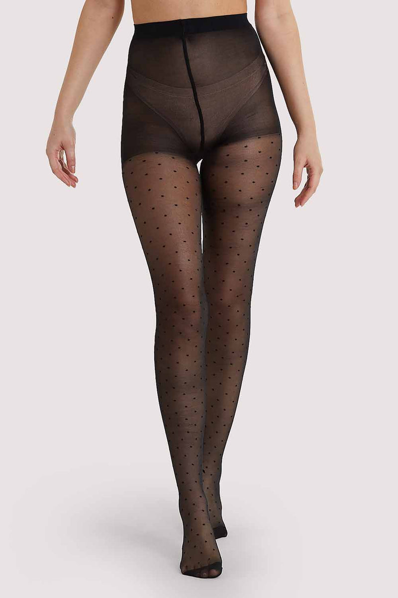 Dotty Seamed Tights With Bow Black AUS 8 - 22