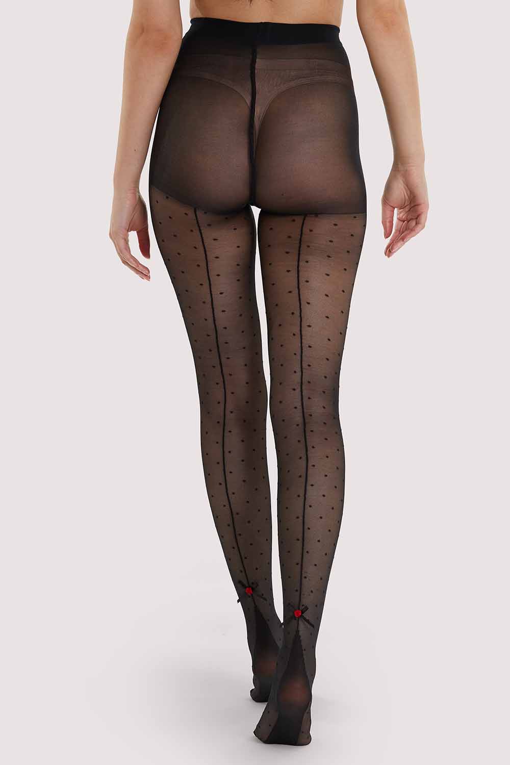 Dotty Seamed Tights With Bow Black AUS 8 - 22