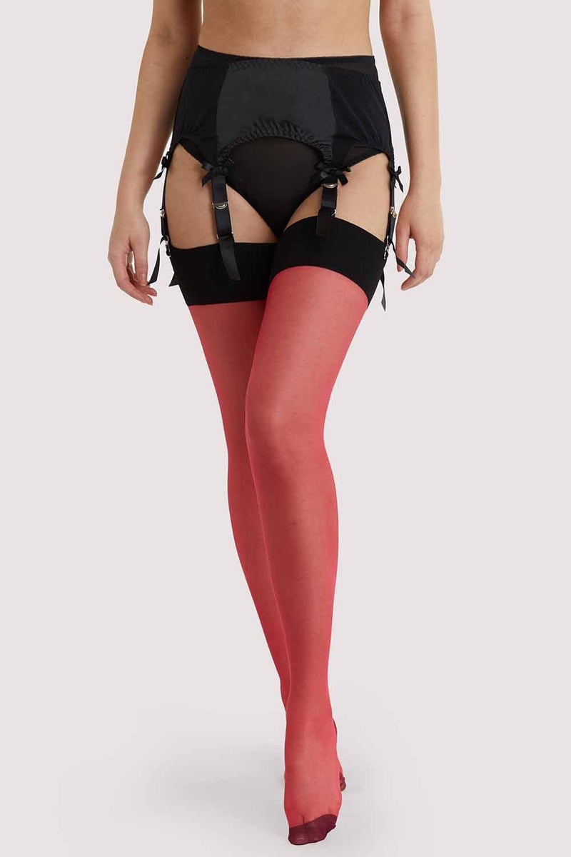 Bow Back Seamed Stockings Red AUS 8 - 22