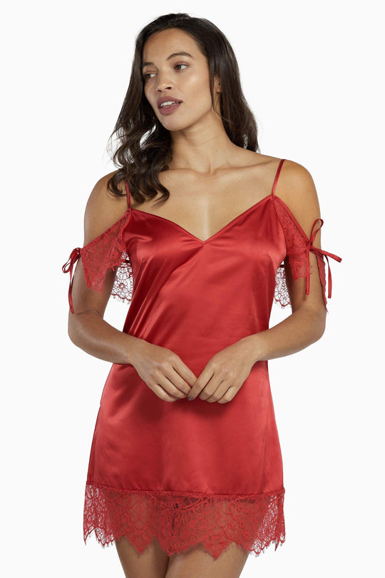 Adrienne Lace Trim Slip Dress Red