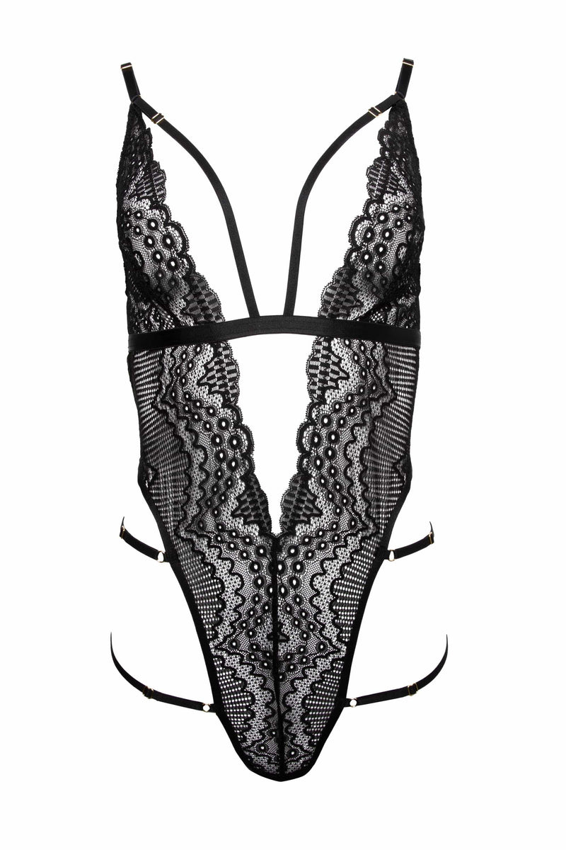 Skylar Black Rose Lace and Mesh Triangle Body
