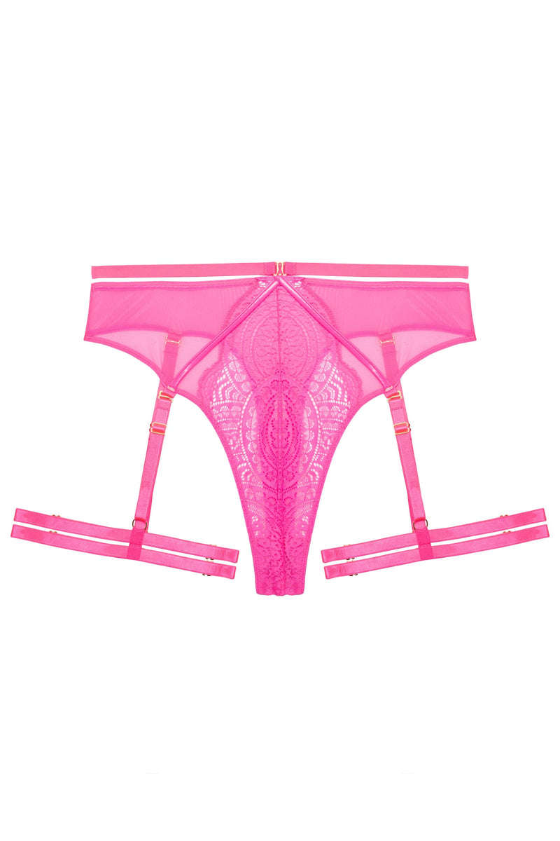 Demi Pink Lace High Waisted Suspender Thong