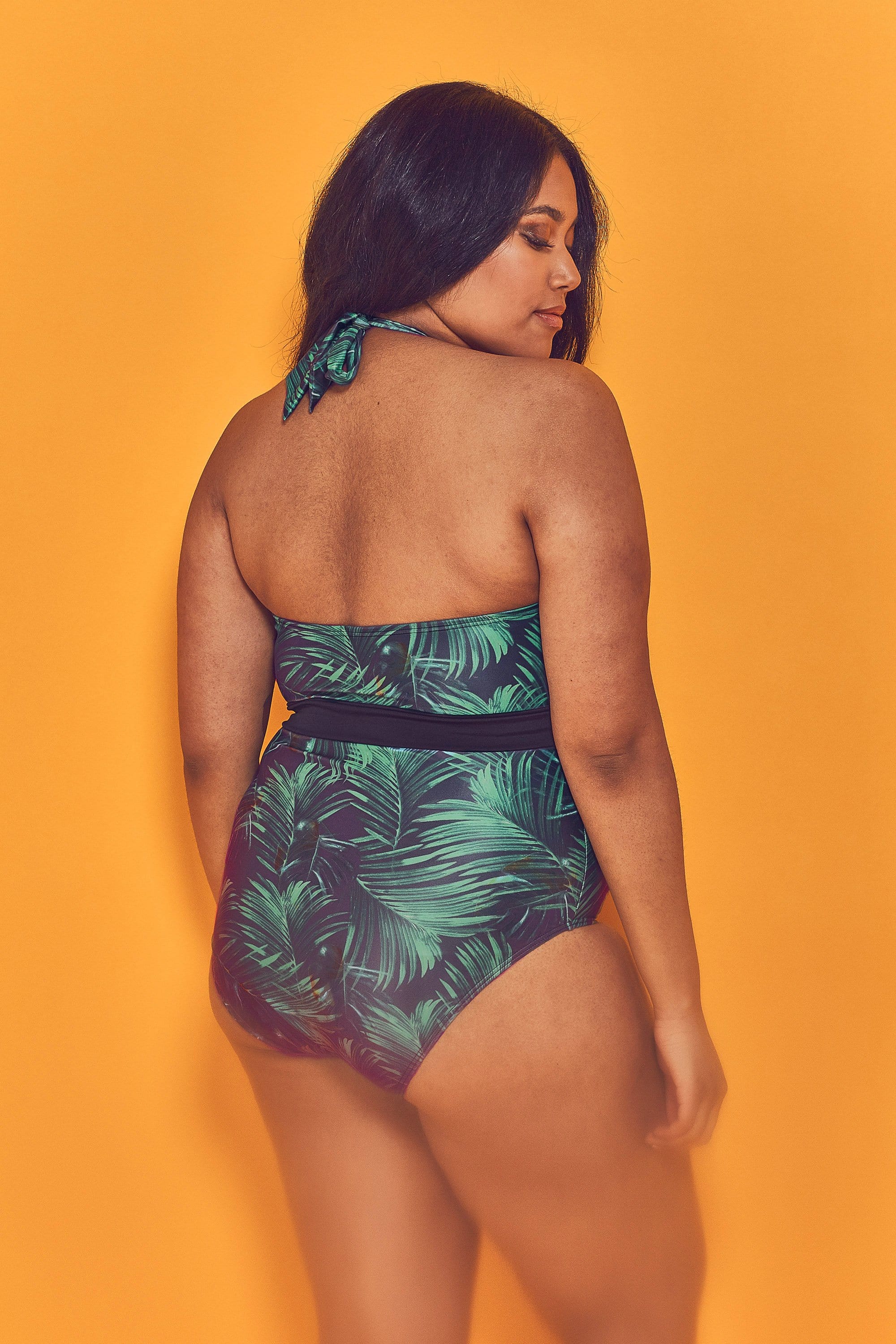 Wolf & Whistle Palm Plunge Belted Swimsuit Curve
