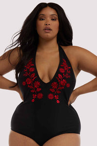 Wolf & Whistle Embroidered Plunge Swimsuit Curve