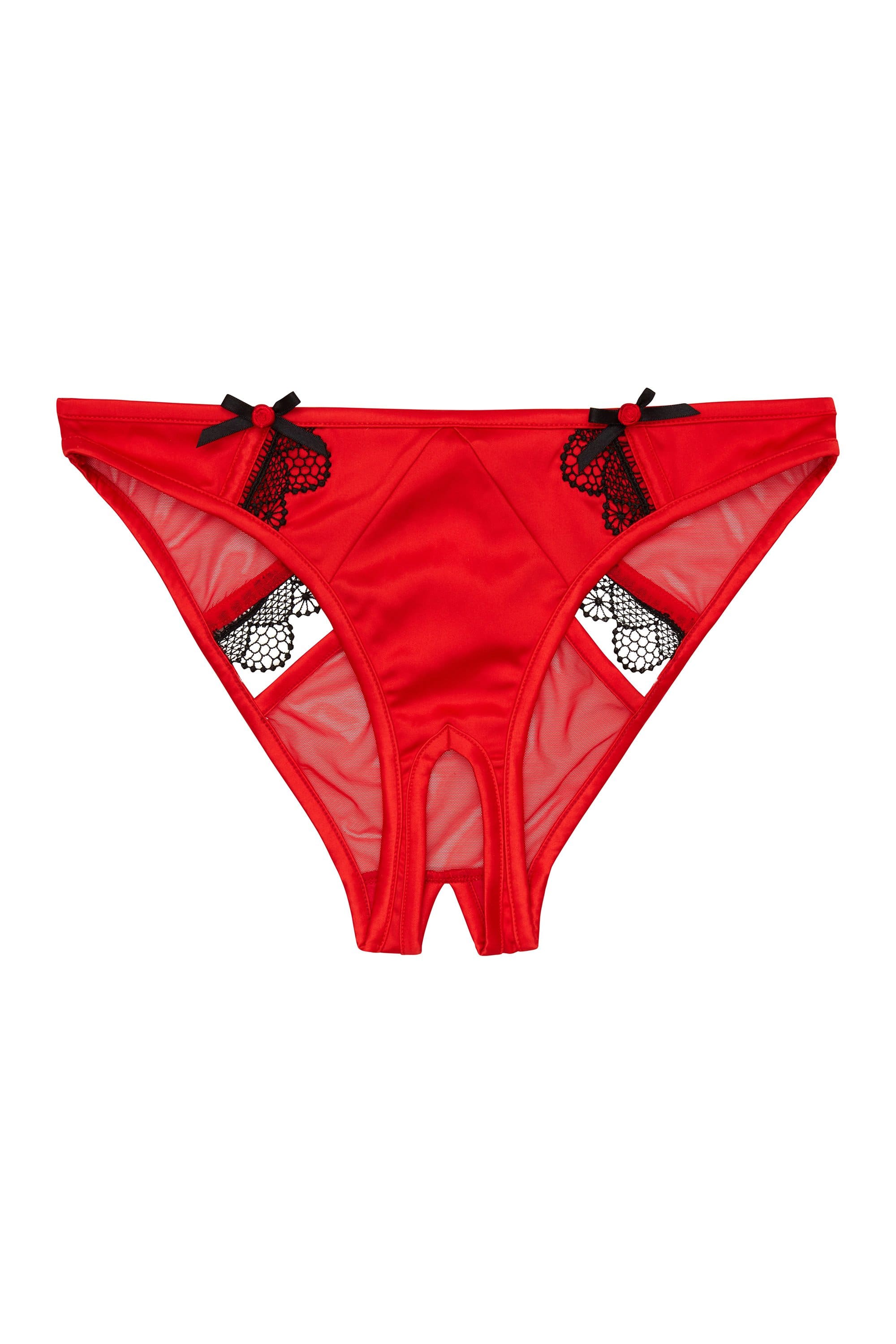 Arlene Curve Red Satin Black Lace Ouvert Brief