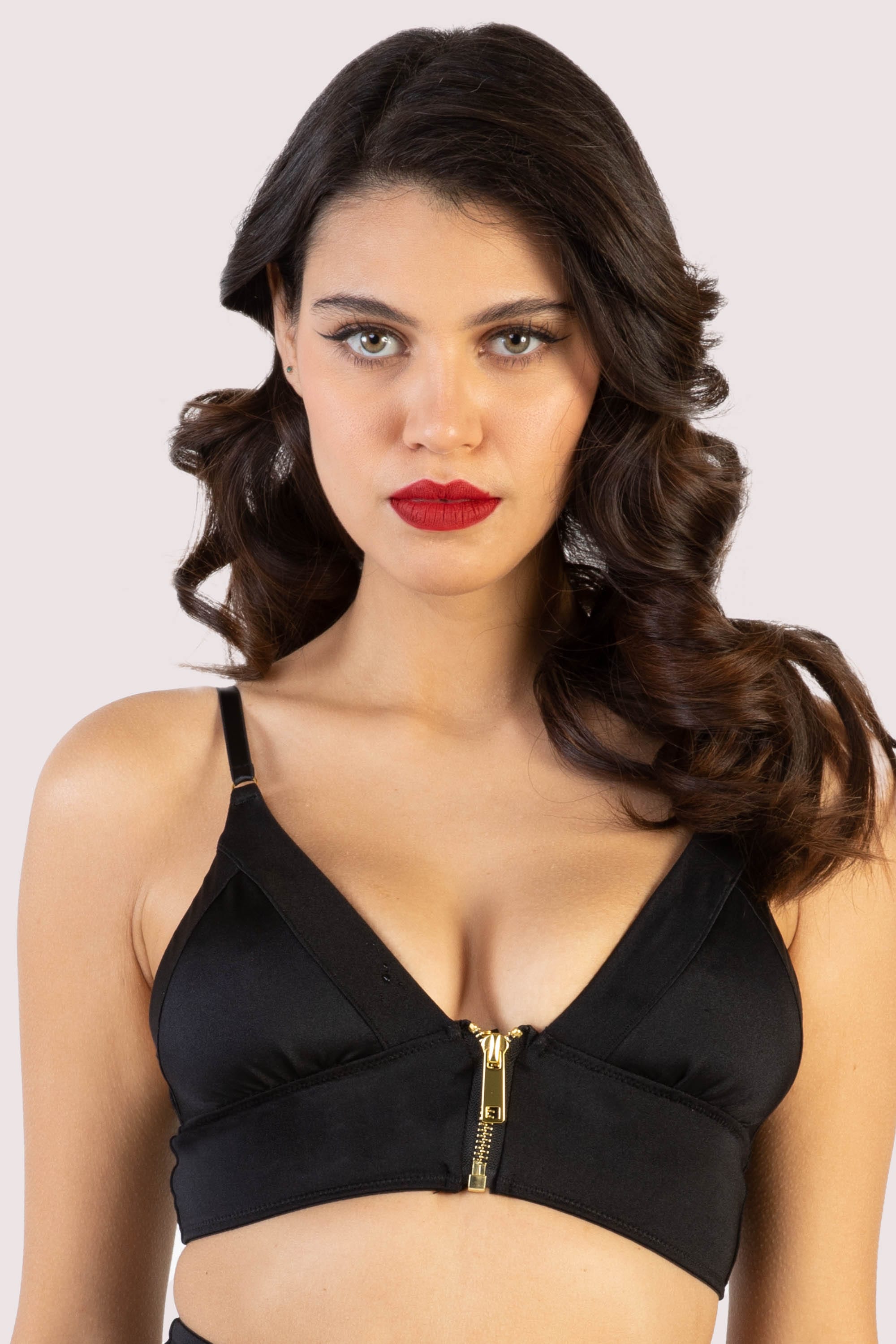 Daphne Black Microfibre Wireless Zip Bra