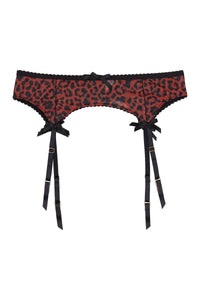 Josie Leopard Mesh Picot Suspender Belt Curve