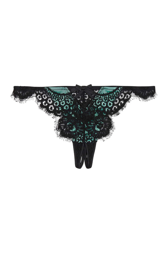 Jaquelina Mint Contrast Crotchless Thong