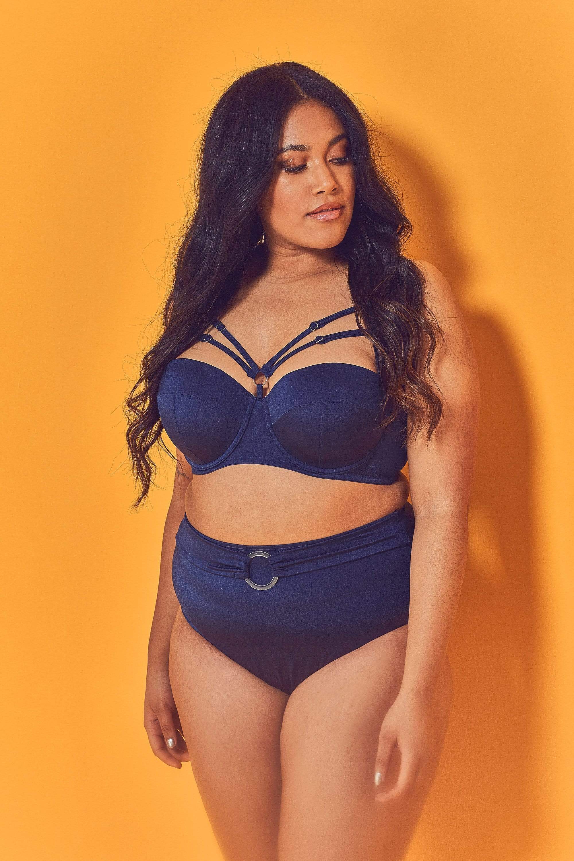 Wolf & Whistle Navy Belted Bikini Brief Curve