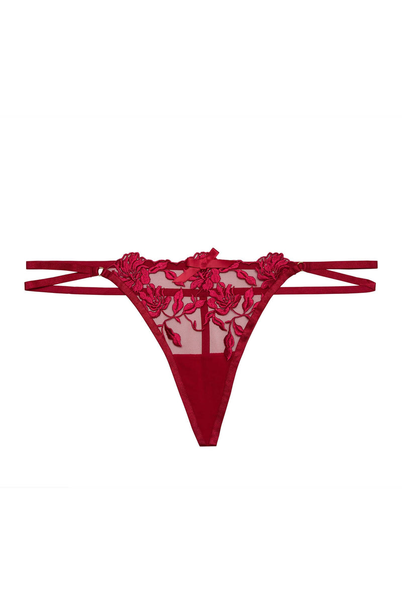 Mia Hot Pink Embroidered Strappy Thong