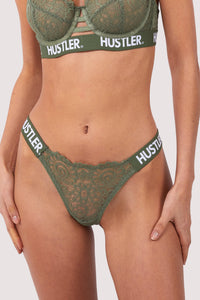 Branded Olive Lace Thong