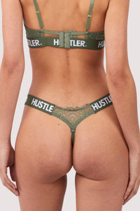 Branded Olive Lace Thong