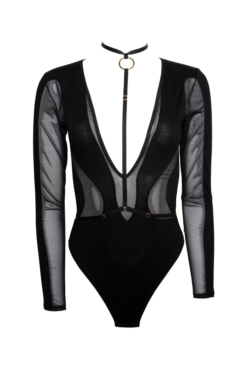 Midnight Black Mesh & Jersey Bodysuit