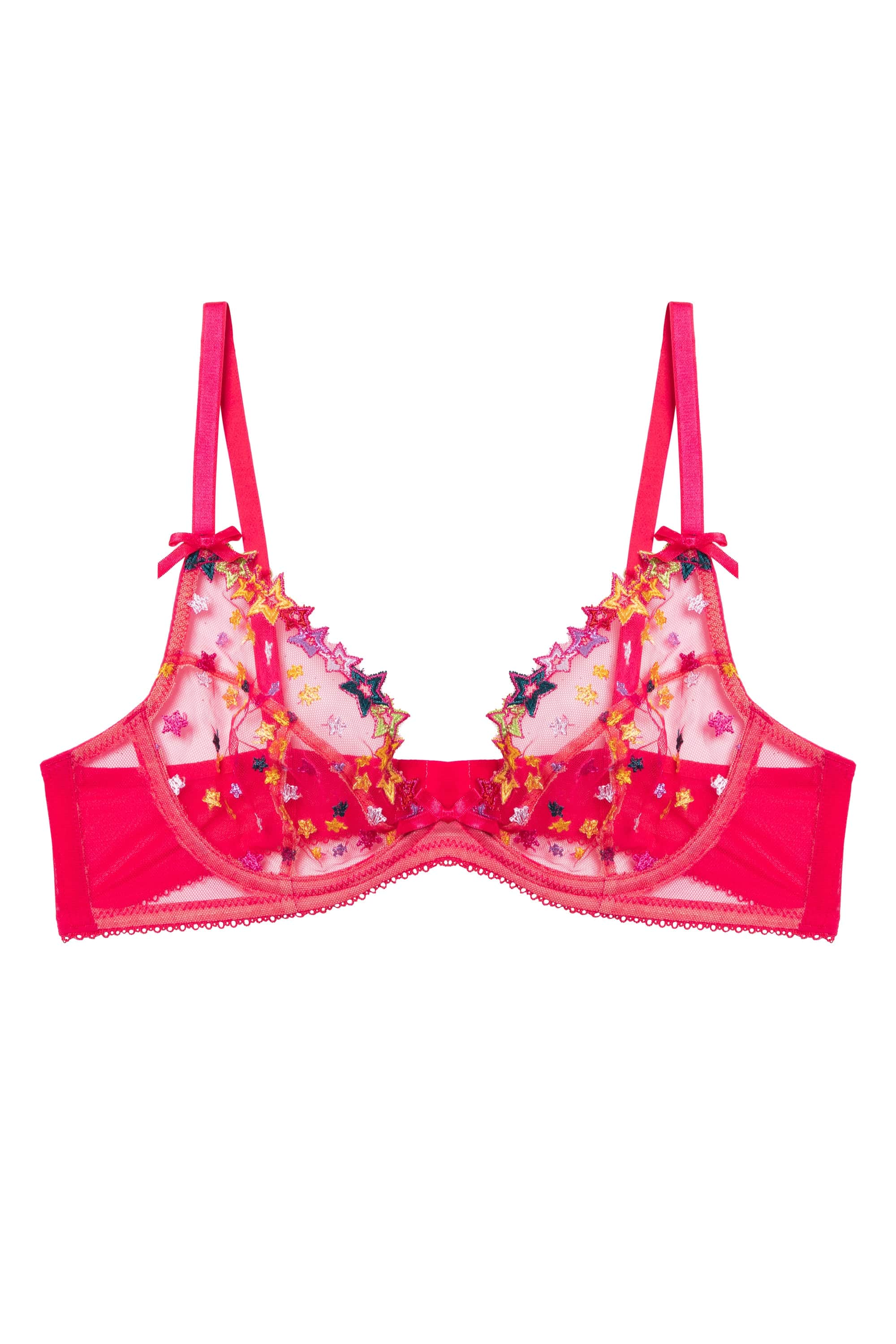 Nova Pink Star Embroidery Plunge Bra