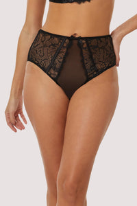 Fallon Black Lace and Mesh High Waisted Crotchless Brief