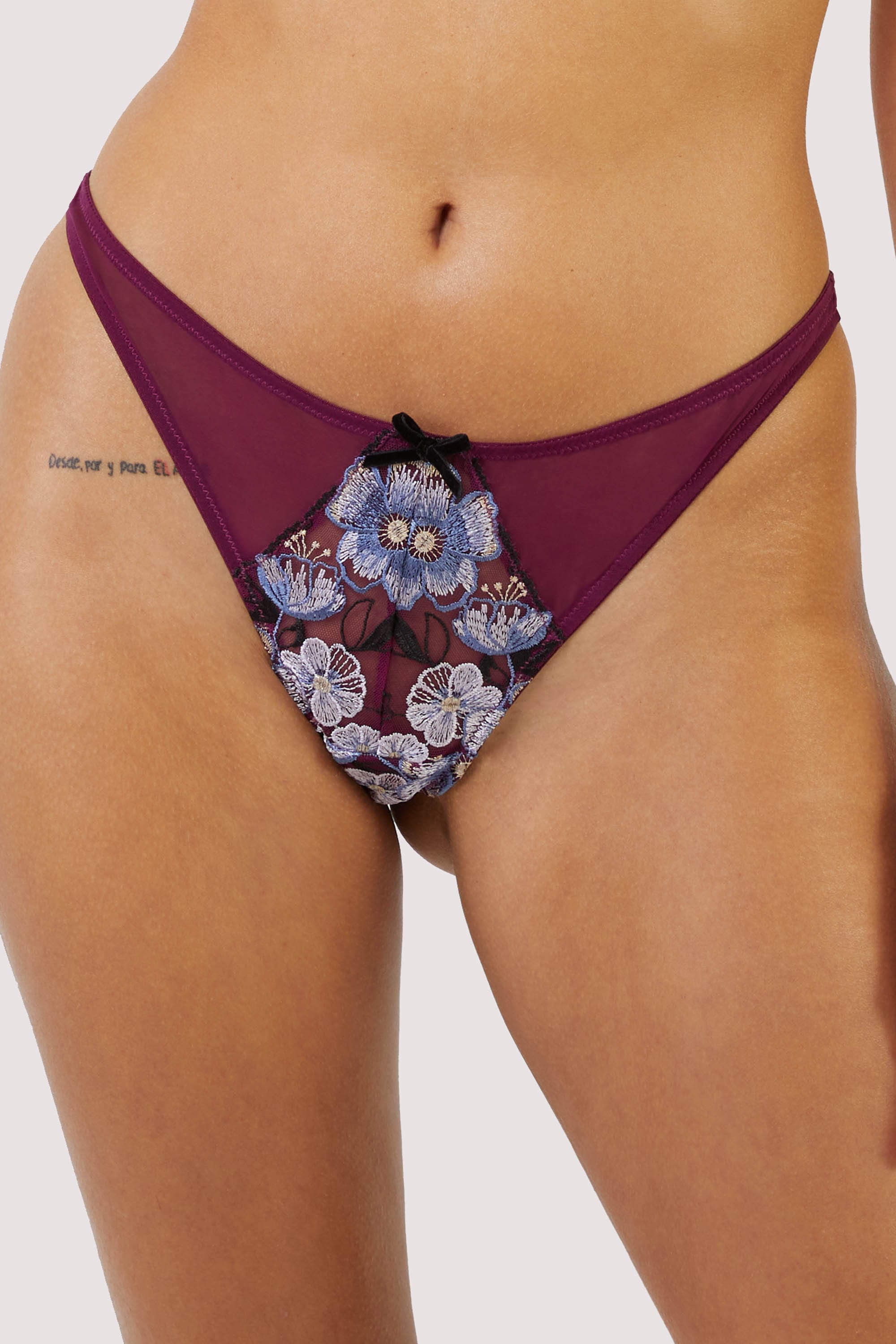 Joanna Burgundy Gold Embroidery Thong