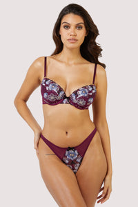 Joanna Burgundy Gold Embroidery Thong