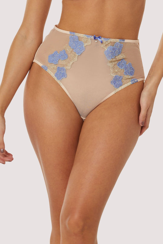 Rayne Gold And Lilac Satin Floral Embroidered High Waisted Brief