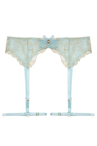 Ayaka Blue Wave Embroidery Suspender Belt with Leg Harness