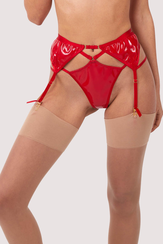 Maxine Red PVC Strap And Ring Detail Suspender