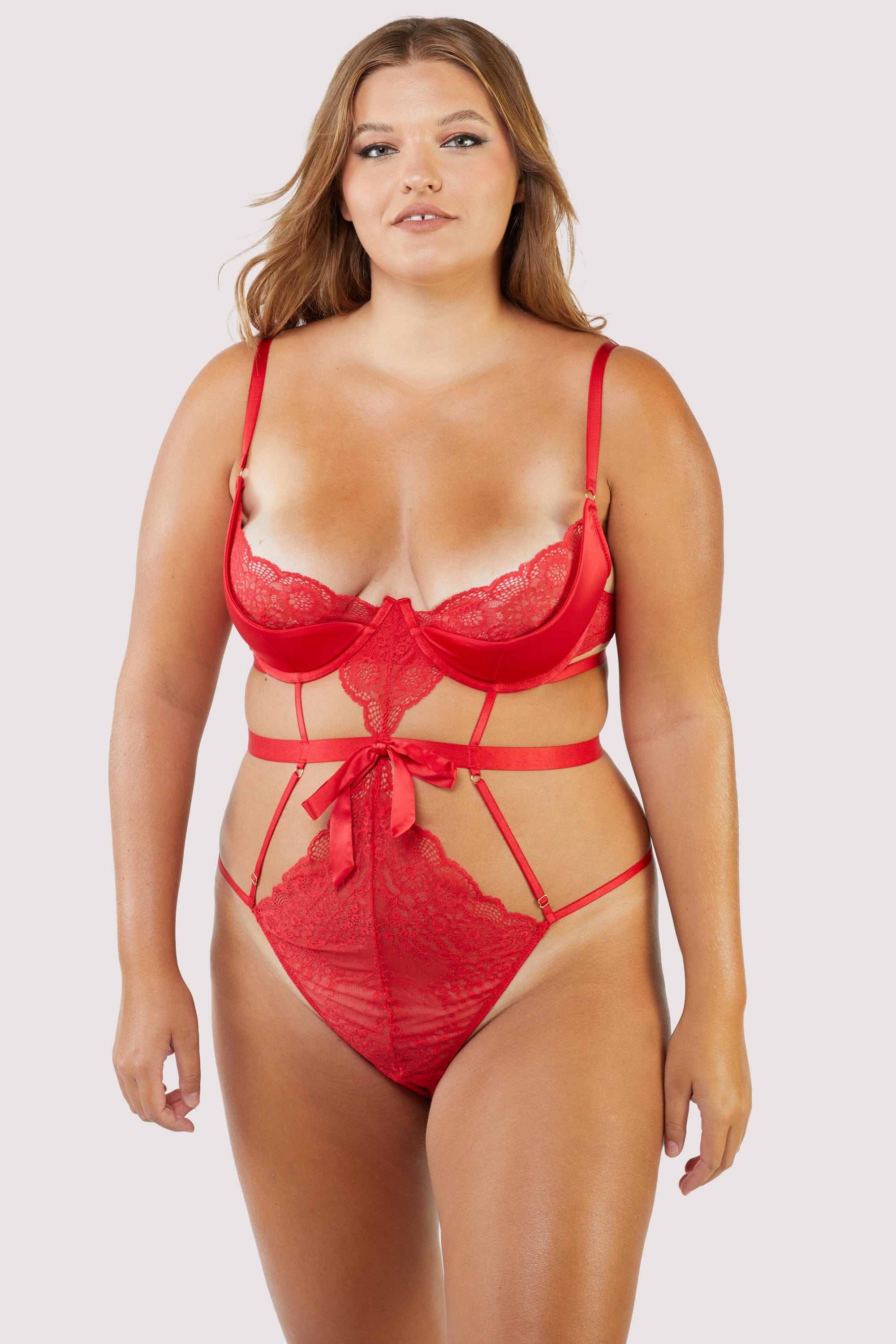 Bella Red Satin and Lace Bodysuit