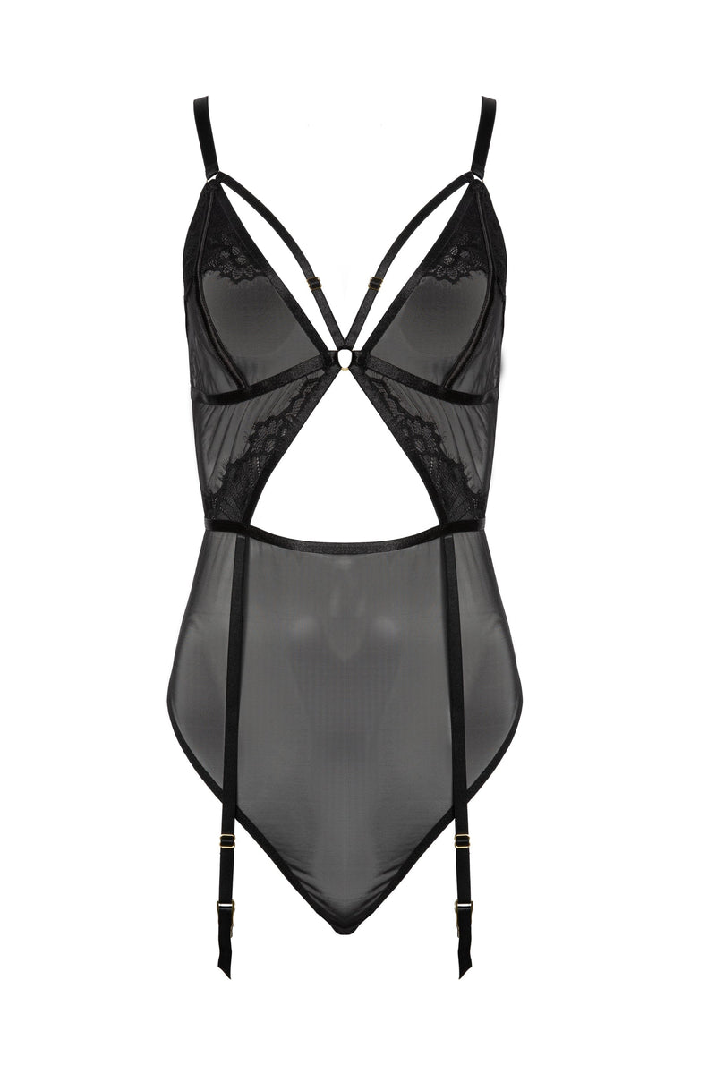 Eden Black Mesh Suspender Bodysuit