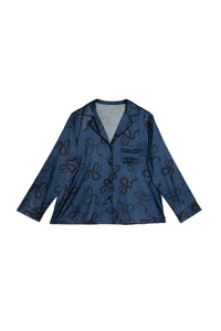 Blue Satin Snake Print Long Sleeve Pyjama Set