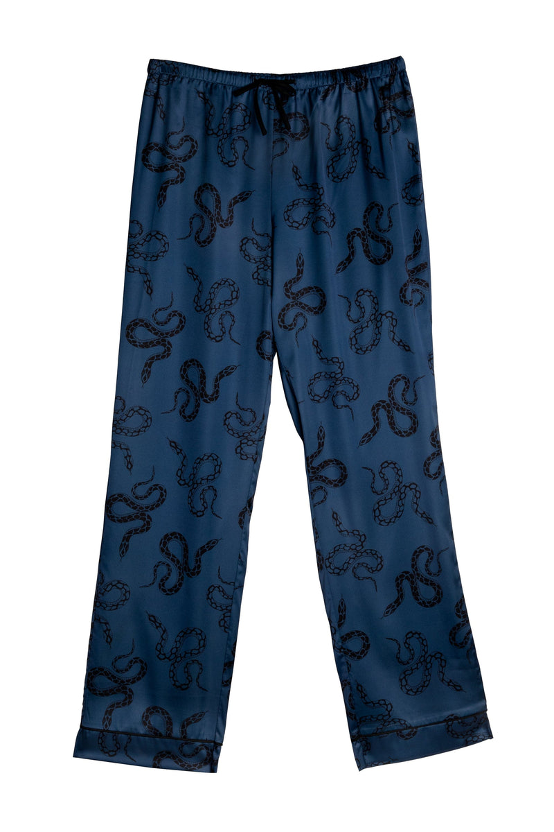 Blue Satin Snake Print Long Sleeve Pyjama Set